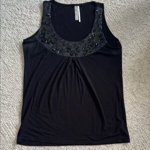 Black Tank Top with Floral Sequin Accents